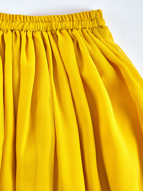 Girl's' Yellow Mirror Georgette Lehenga Set